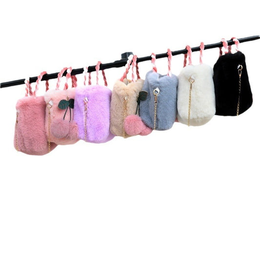 Women's Korean Style Rabbit Plush Cherry Embroidered Bags