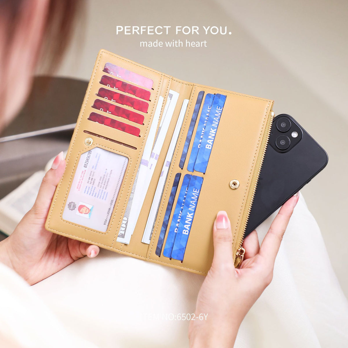 Women's Knitted Stitching Long Zipper Personality Mobile Multiple Slots Bags