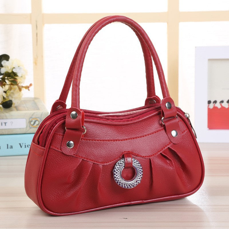 Women's Double Pocket Mom Shopping Leather Change Bags