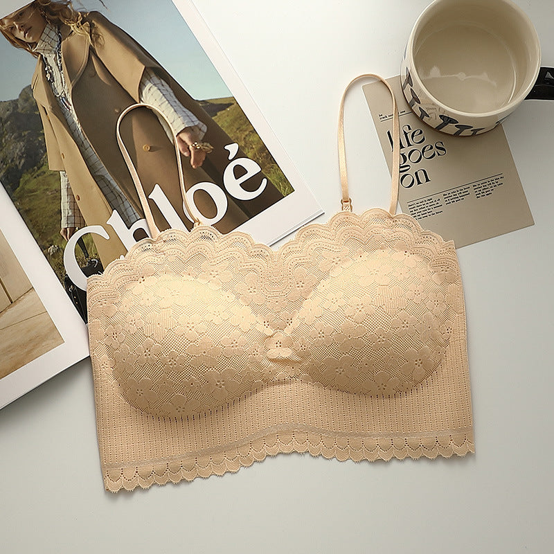 Women's One-piece Seamless Back Shaping Lace Sling Bras