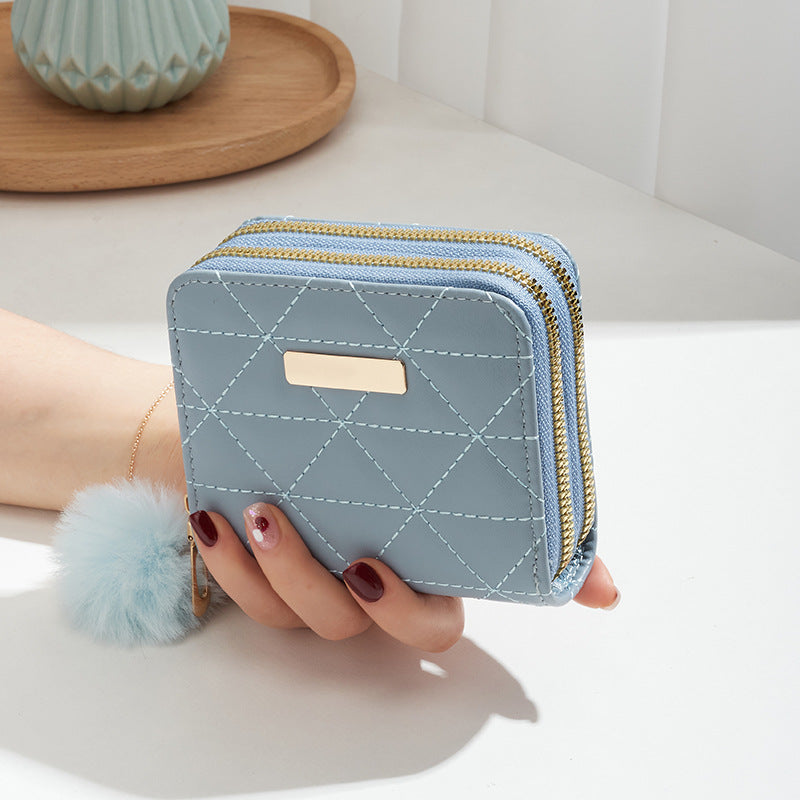 Women's Mao Ball Rhombus Texture Iron Mark Short Ladies Wallet