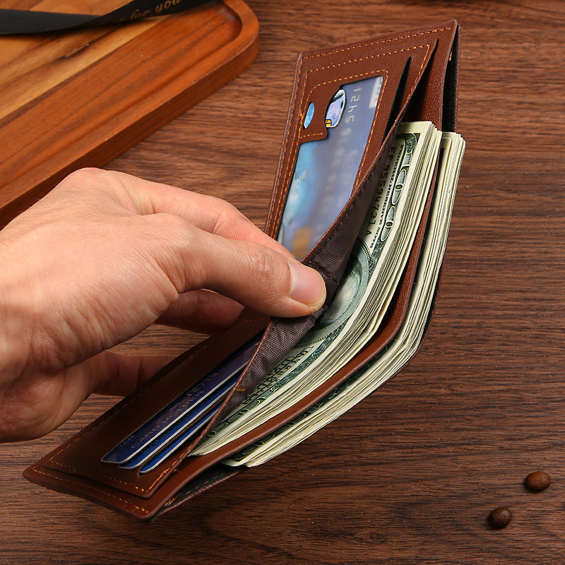 Men's Patchwork Retro Dollar Multiple Slots Soft Men's Wallets