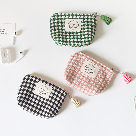 Women's Winter Plaid Portable Korean Cute Storage Coin Purses