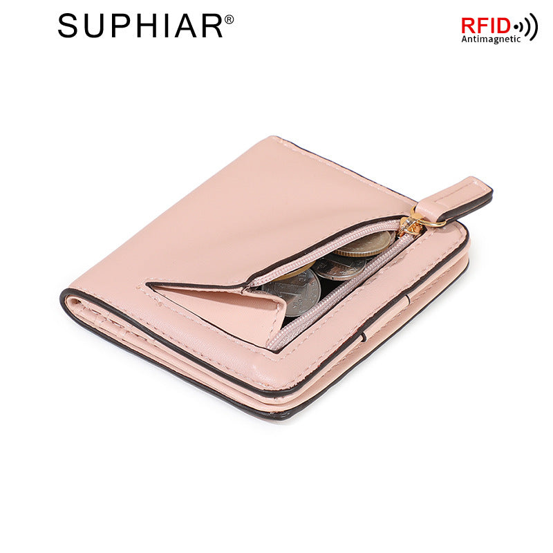New Women's Simple Zipper Two-fold Short Coin Purses