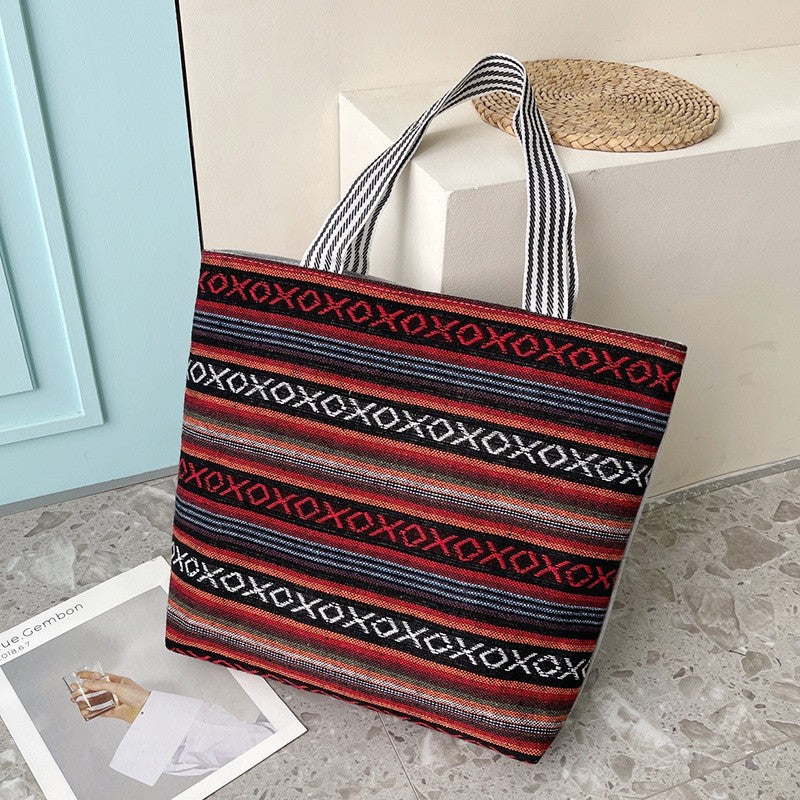 Women's Ethnic Style Canvas Large Jacquard Embroidered Elephant Versatile Shoulder Bags