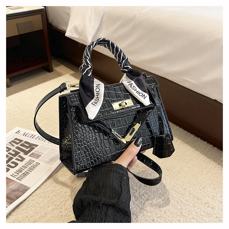 Women's Textured Crocodile Pattern Vintage Silk Scarf Women's Shoulder Bag