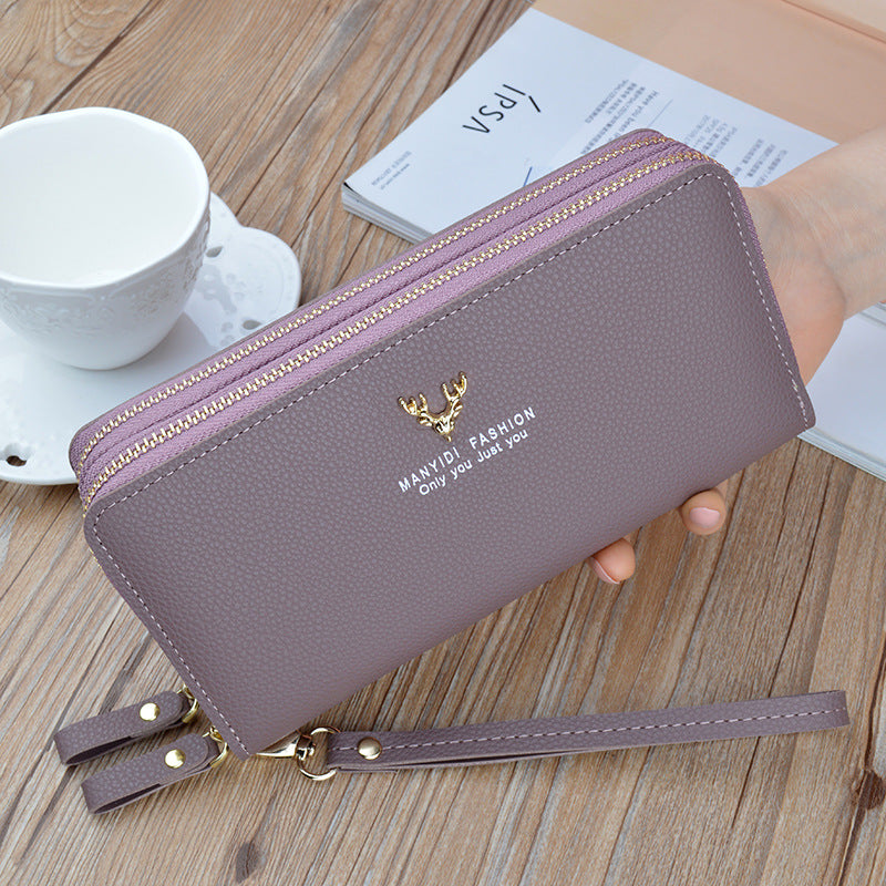 Women's Long Clutch Double Zipper Fashion Simple Large Phone Bags