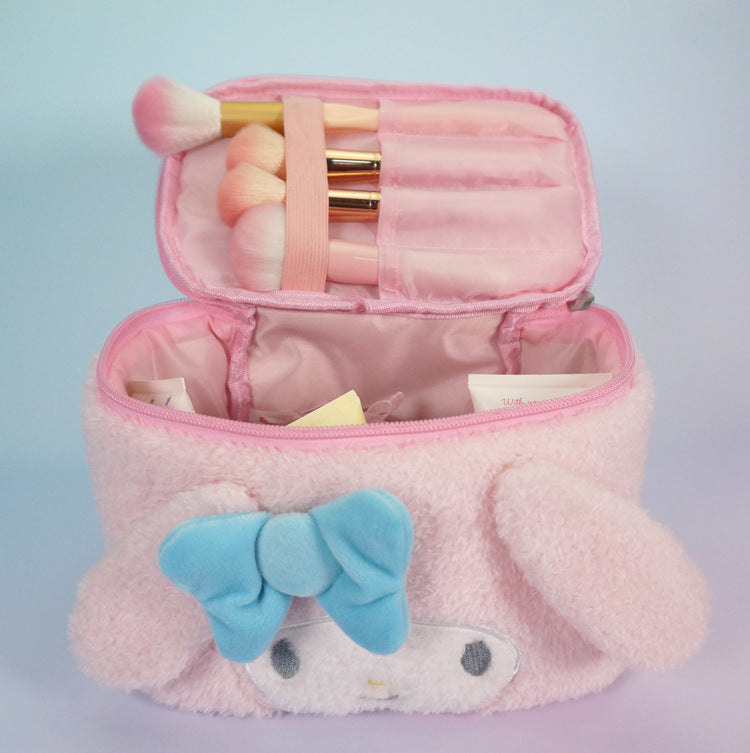 Cute Capacity Big Makeup Female Portable Plush Cosmetic Bags