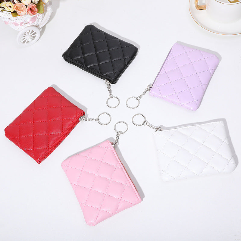 Women's Rhombus Embroidery Short Mini Zip Solid Purses