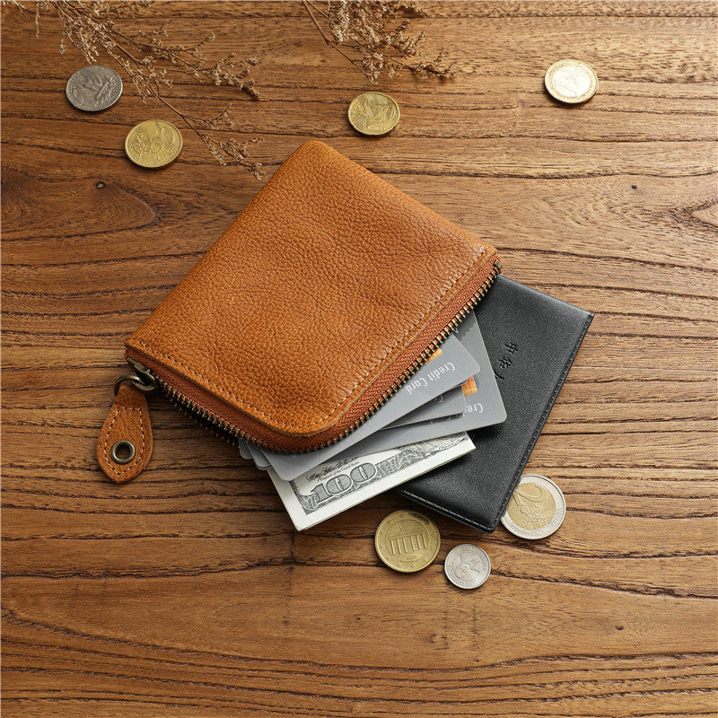 Men's Vintage Vegetable Tanned Cowhide Short Horizontal Ladies Wallet