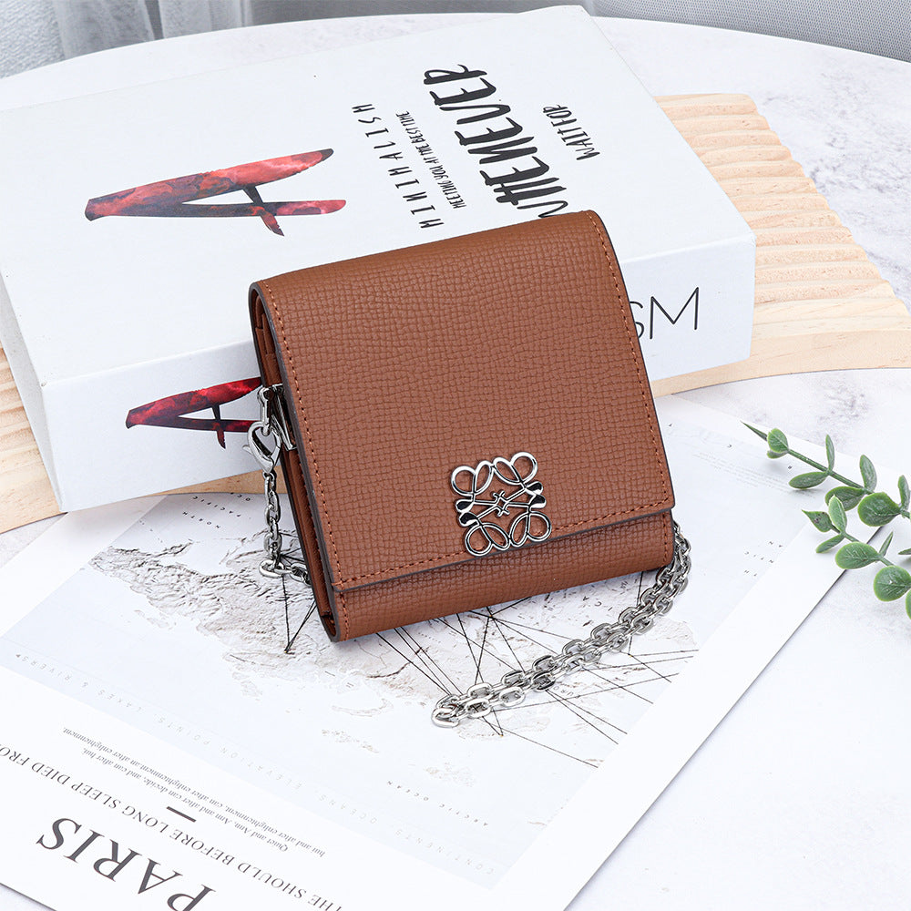 Women's Leather Chain Fashion Cattlehide Palm Print Ladies Wallet