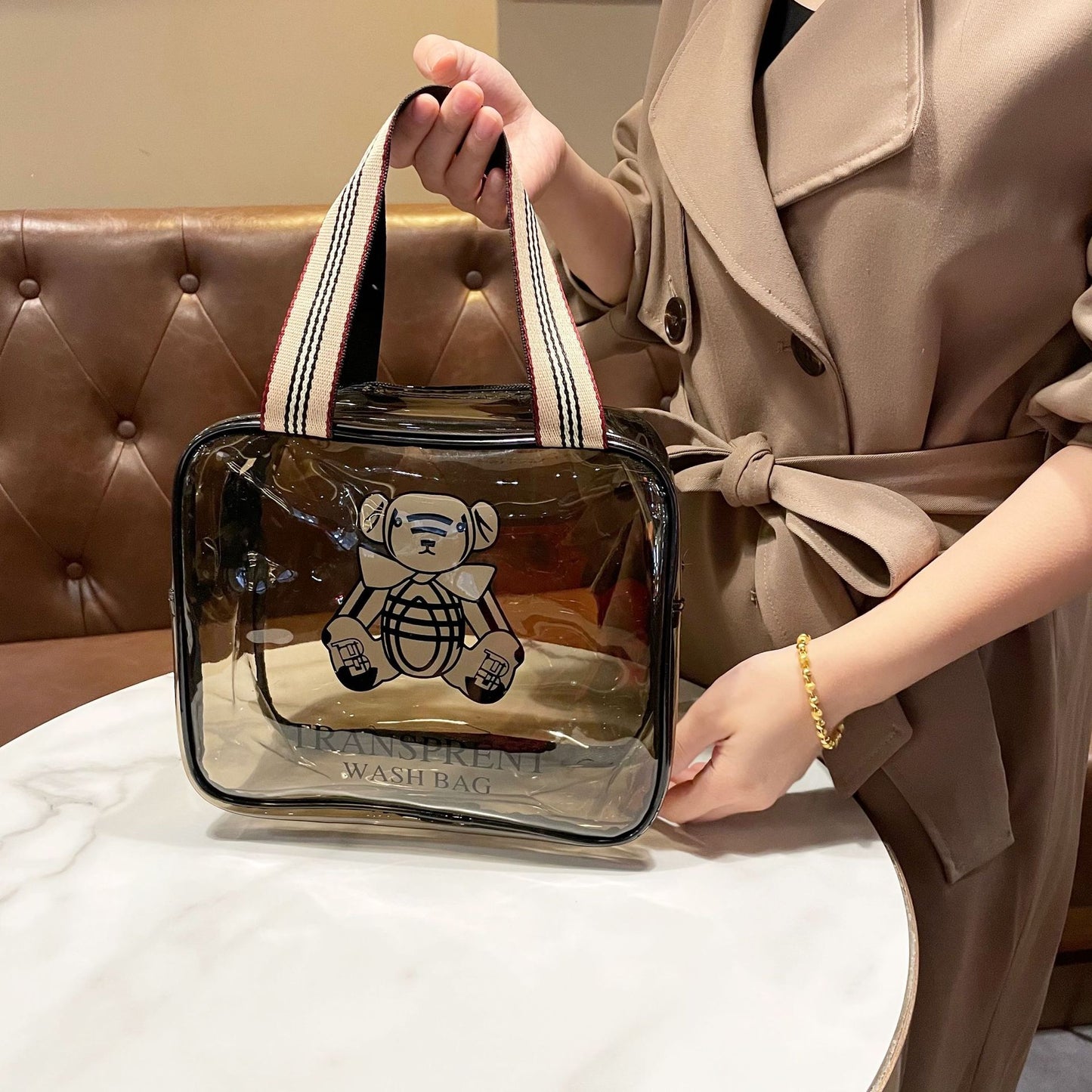 Transparent Tawny Large Capacity Waterproof Bath Fashion Workout Handbags