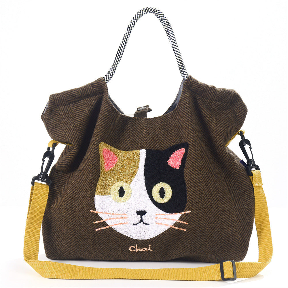 Women's Winter Cartoon Embroidered Fashion Large Capacity Women's Shoulder Bag