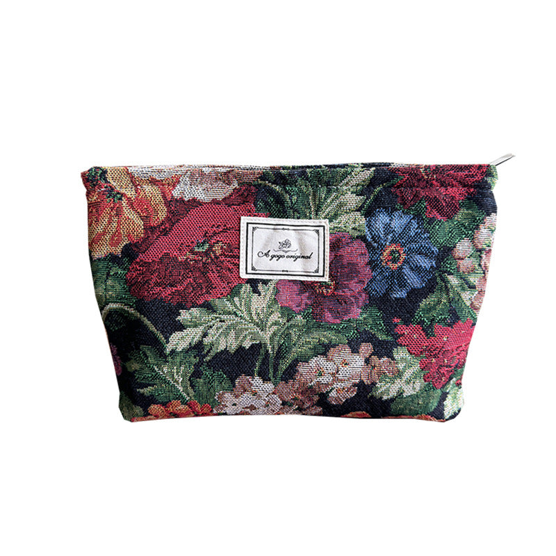 Fabric Flower Canvas Liner Out Skin Care Makeup Bag