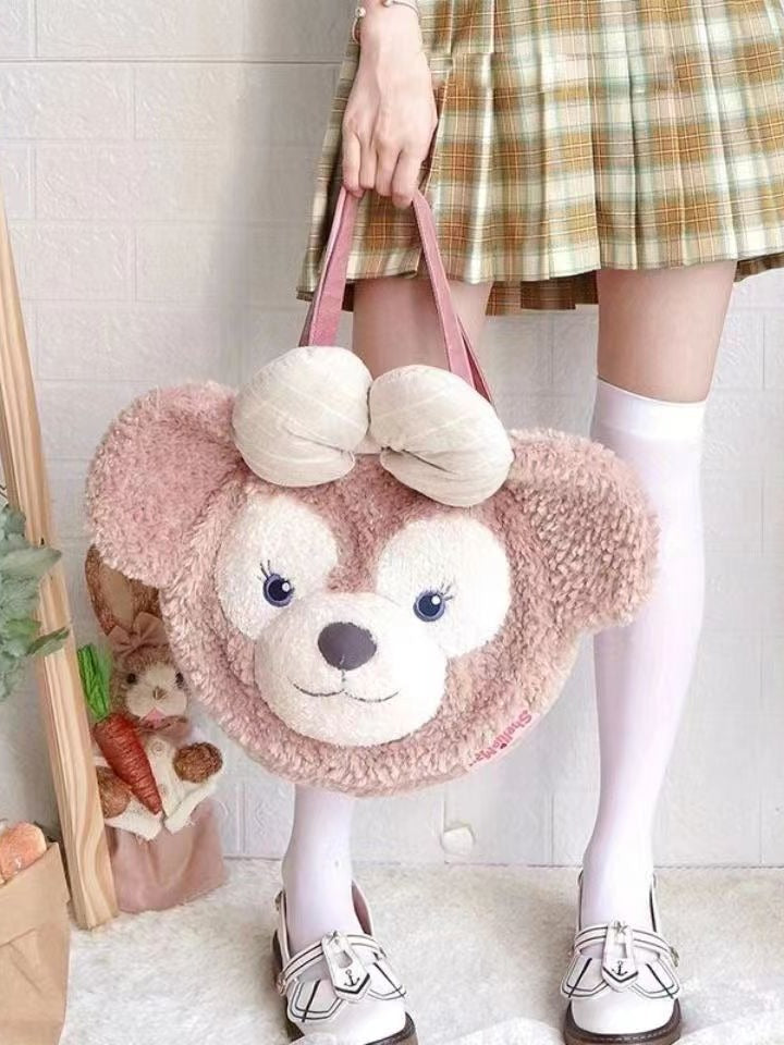 Women's Plush Cute Bow Big Head Face Backpacks