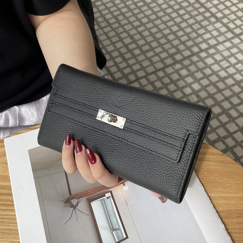 Women's First Layer Cowhide Clutch Real Leather Long High Ladies Wallet