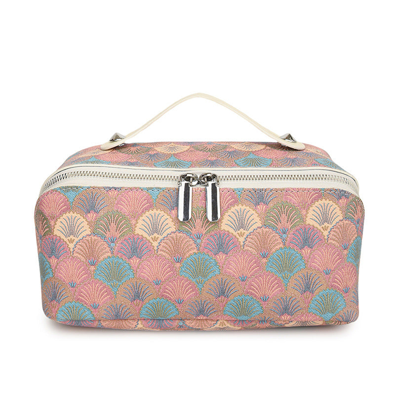 Retro Large Capacity Leather Tile Storage Portable Makeup Bag
