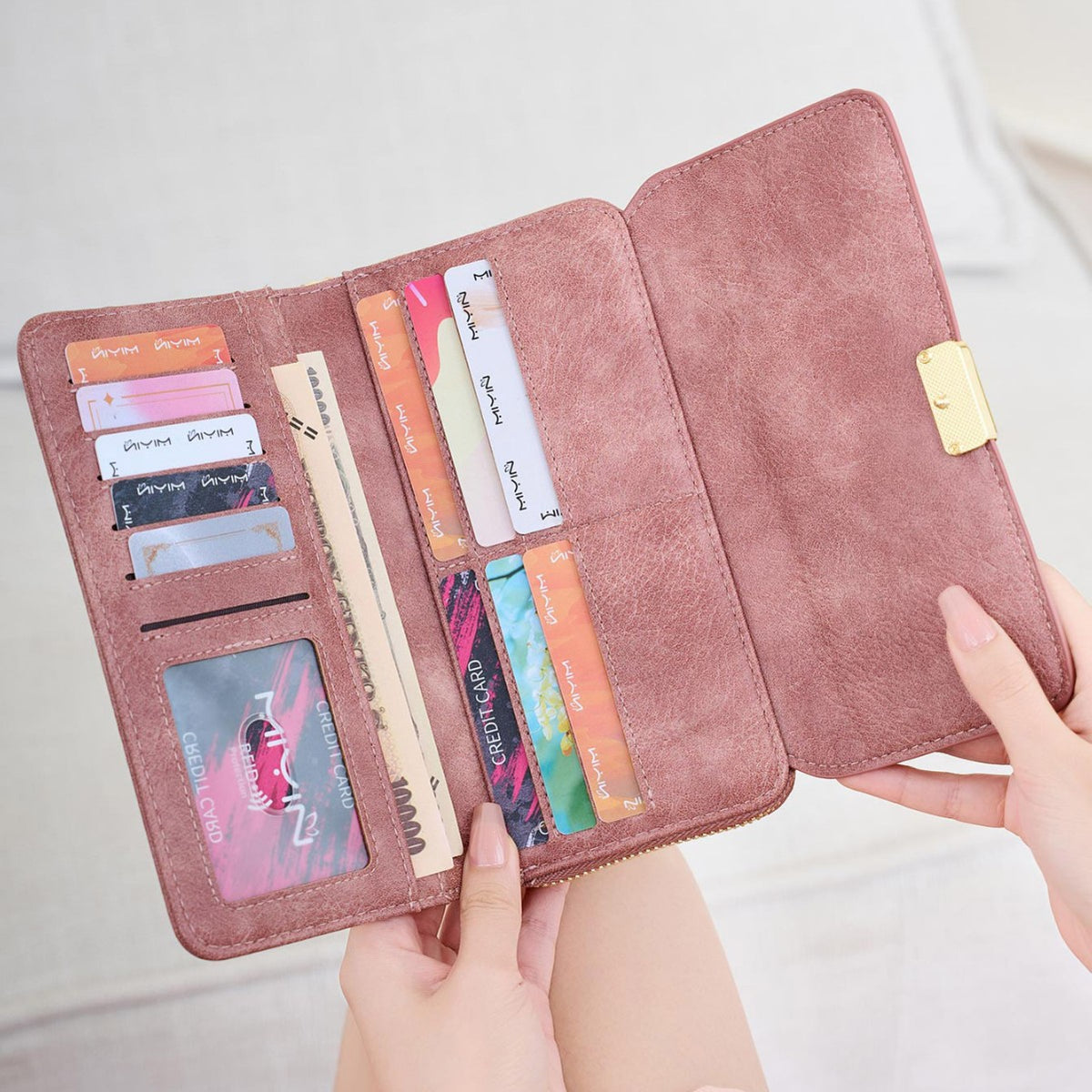 Women's Multifunctional Portable Three Fold Long Fashion Simple Solid Purses