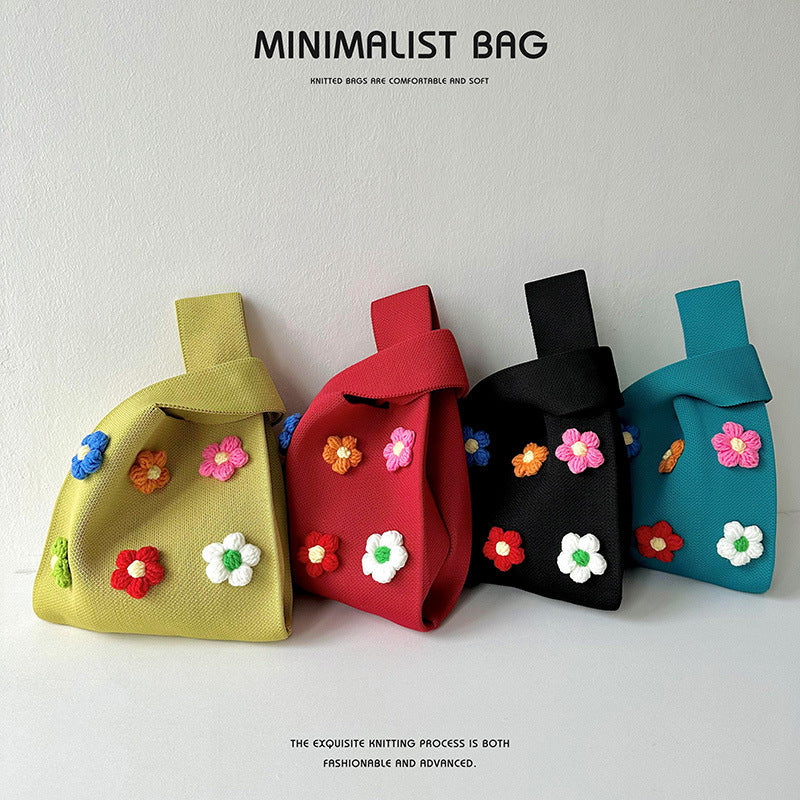 Design Cute Colored Flowers Knitted Versatile Handbags