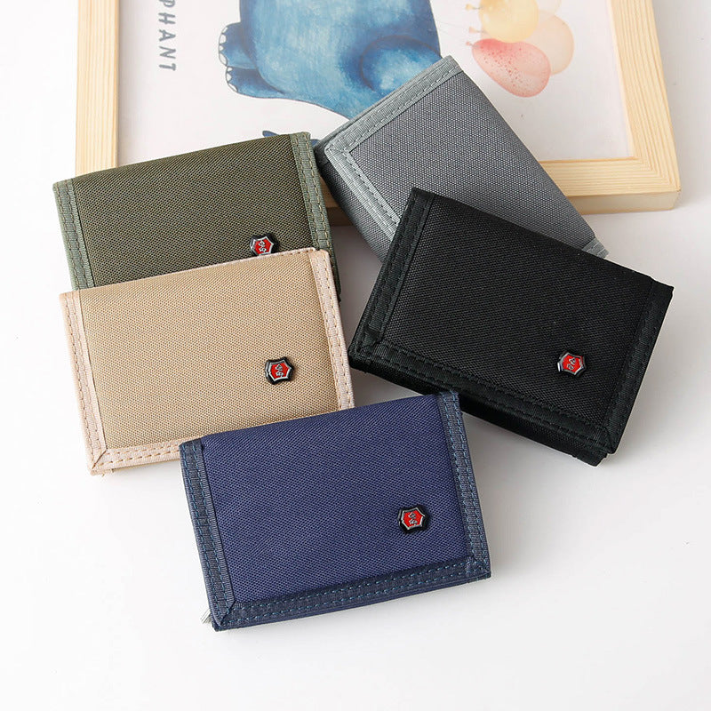 Men's Pure Color Korean Cloth Off Short Style Canvas Folding Purses