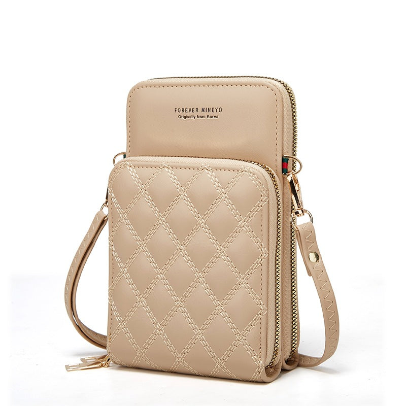 Women's Fashion Embroidery Mobile Diamond Plaid Large Phone Bags