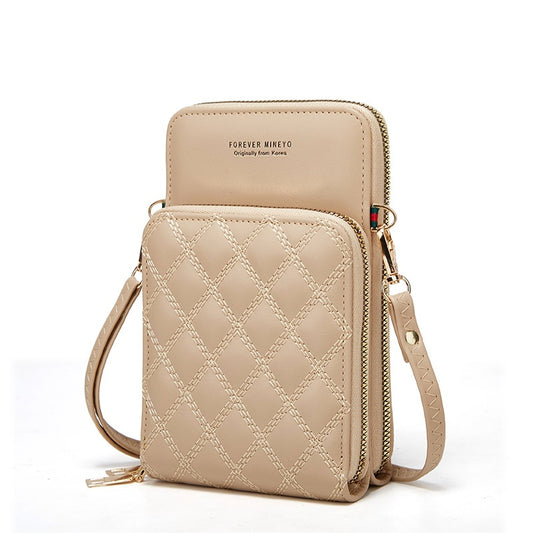Women's Fashion Embroidery Mobile Diamond Plaid Large Phone Bags