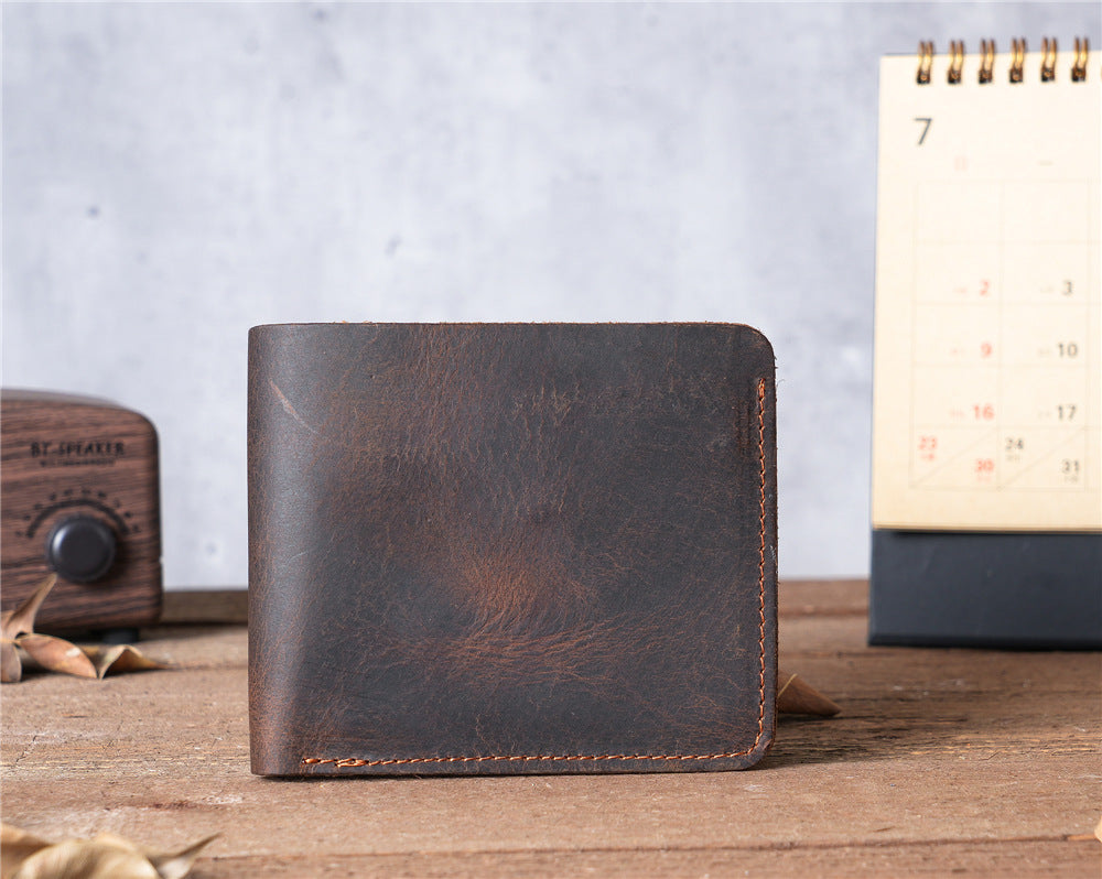 Men's Horse Leather Money Genuine Retro Rough Bags