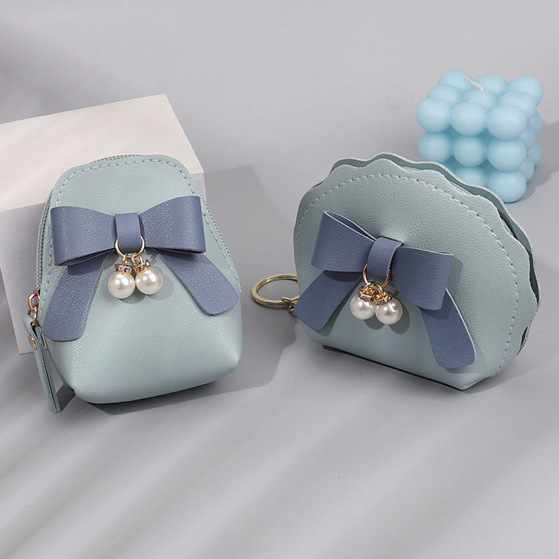 Pearl Bow Leather Mini Storage Charm Coin Purses
