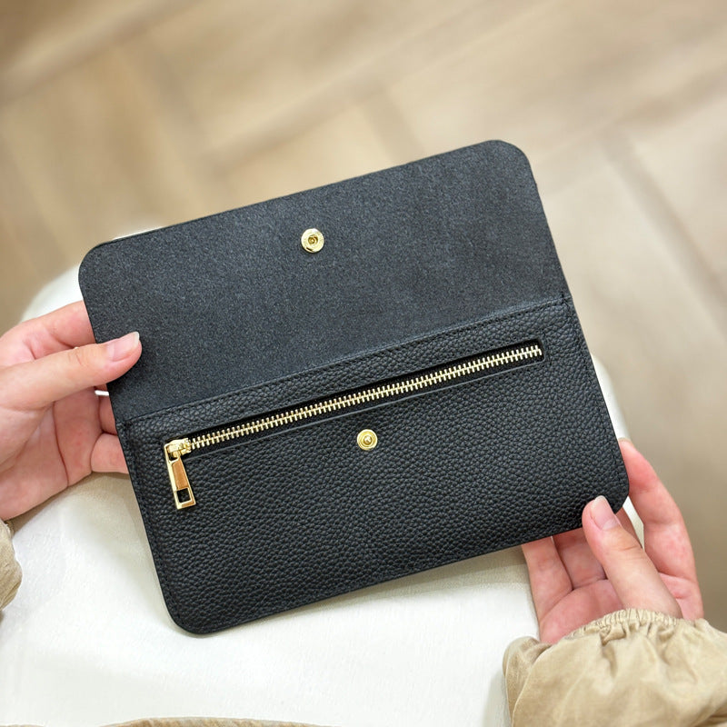 Women's Envelope Yellow Long Cowhide Clutch Leather Bags
