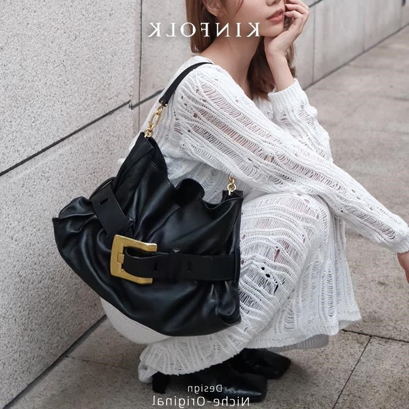 Soft Leather Cloud Crocodile Pattern High Texture Pleated Big Bags