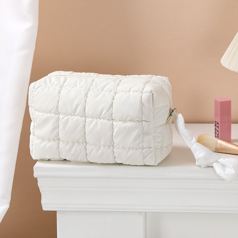 Embroidered White Storage Space Cotton Jacket Makeup Bag