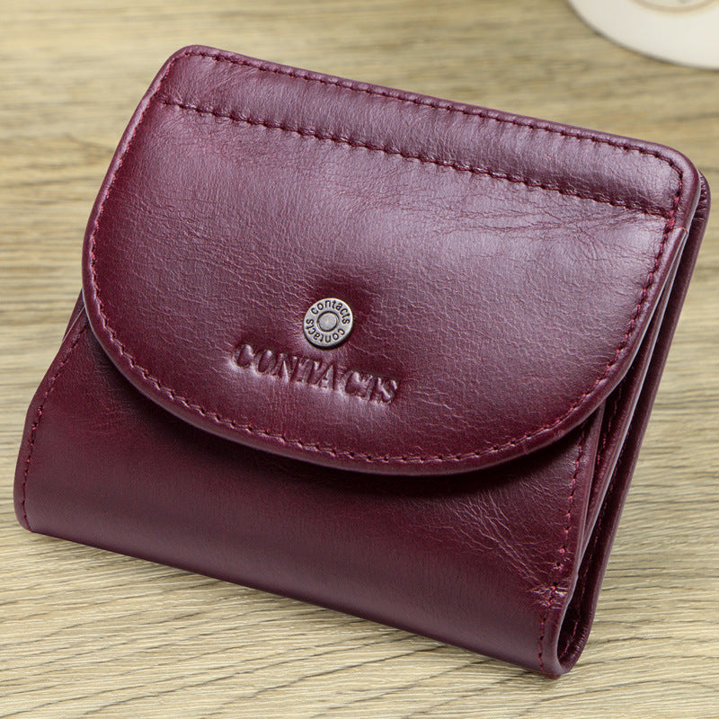 Women's Black Angel Fashion Top Layer Cowhide Card Holder
