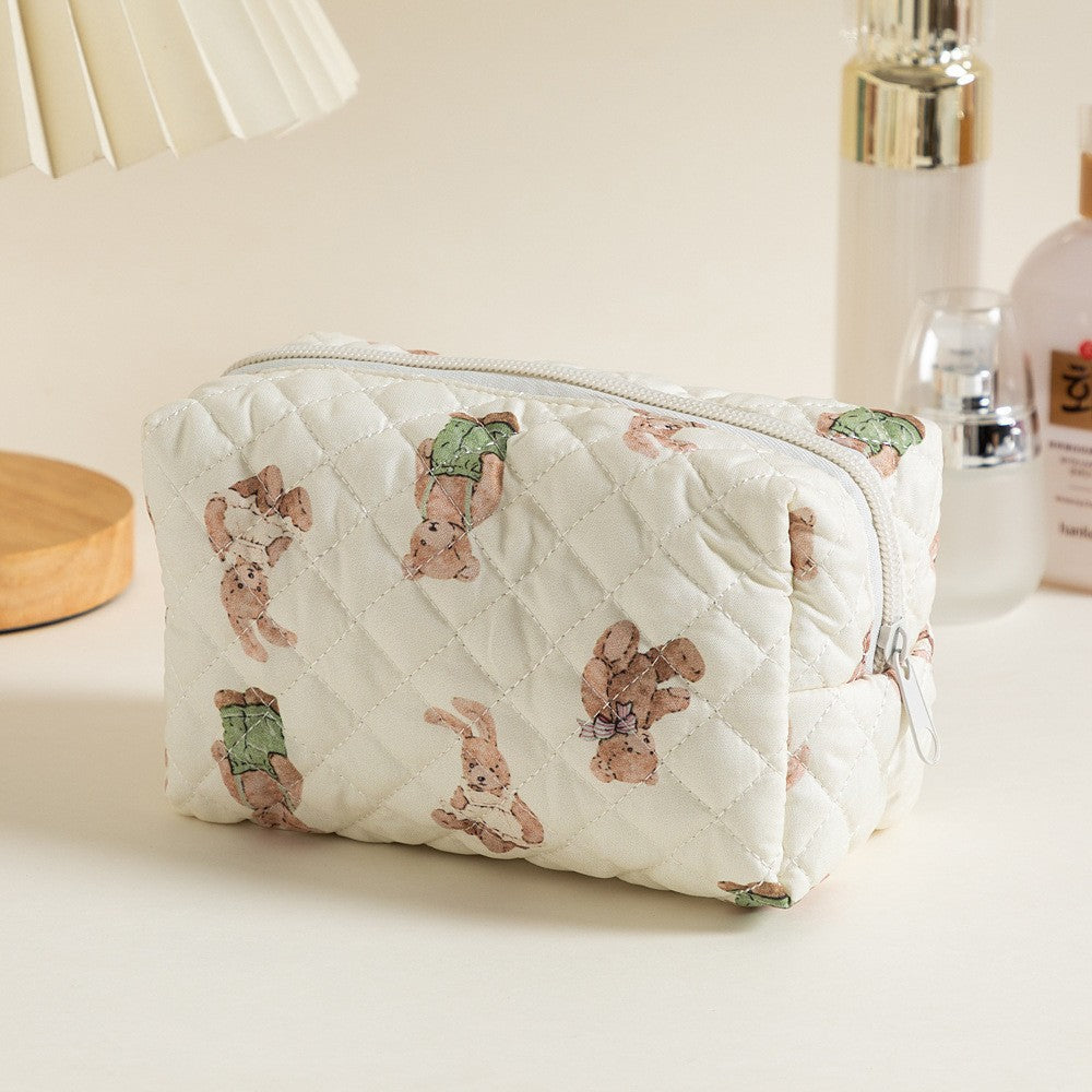 Floral Quilted Toiletries Portable Cosmetics Storage Makeup Bag