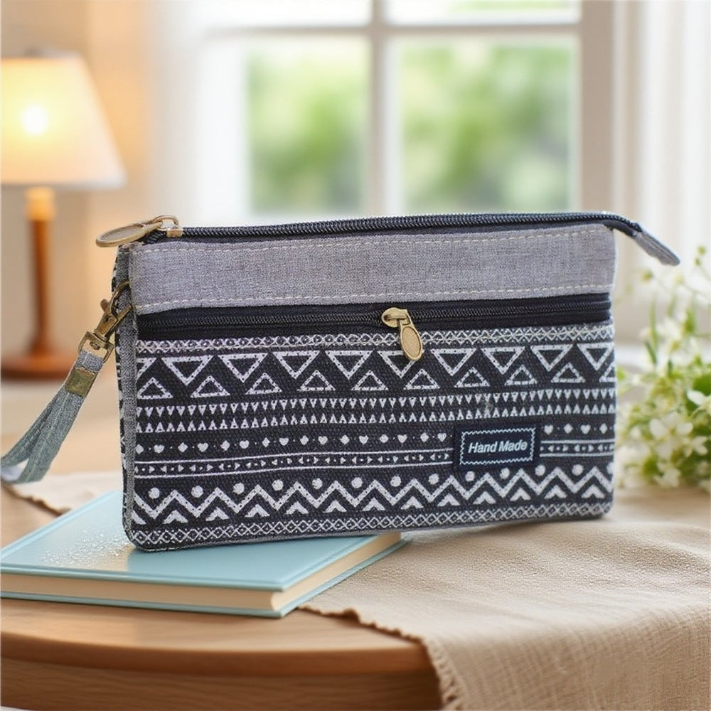 Women's Plain Hemp Double Pull Storage Clutch Bags
