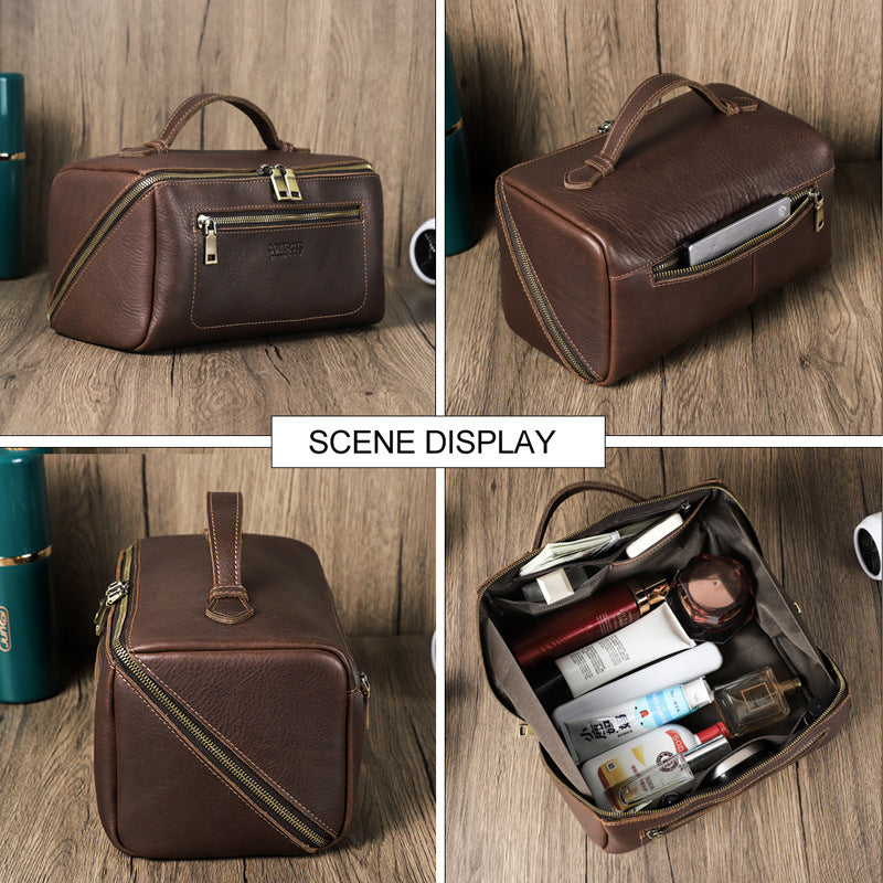 Angel Full Grain Top Layer Cowhide Unisex Multifunctional Storage Real Makeup Bag