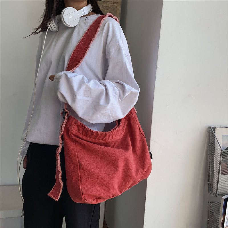 Washed Canvas Raw Edge Distressed Literary Class Idle Style Simple Bags