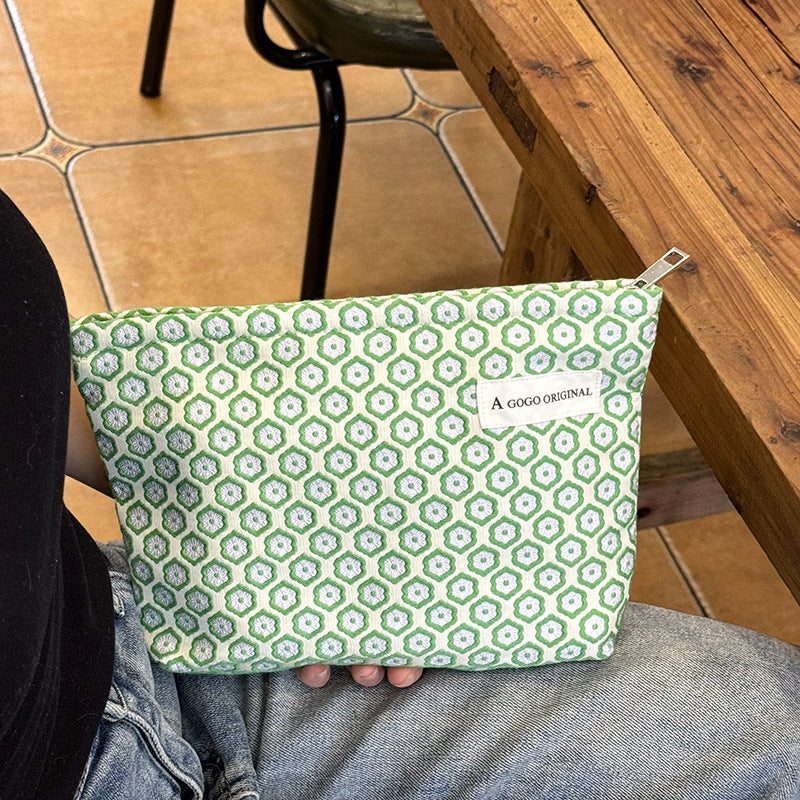 Green Window Flower Storage Canvas Toiletry Clutch Cosmetic Bags