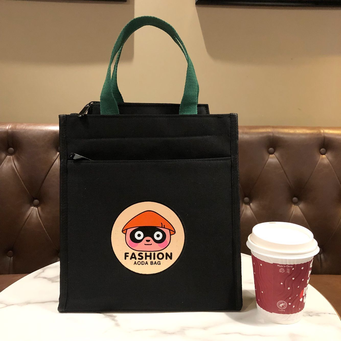 Canvas Cute Cartoon Bear Zipper Tuition Mummy Lunch Handbags