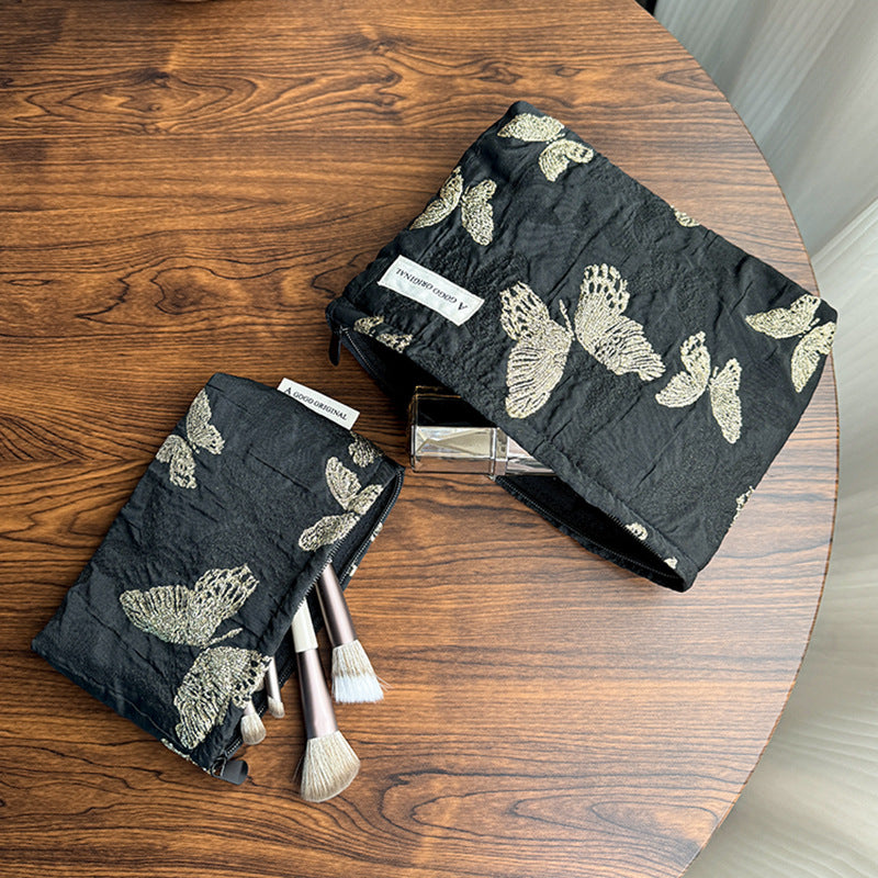 Gold Silk Butterfly Fabric Storage Clutch Canvas Makeup Bag