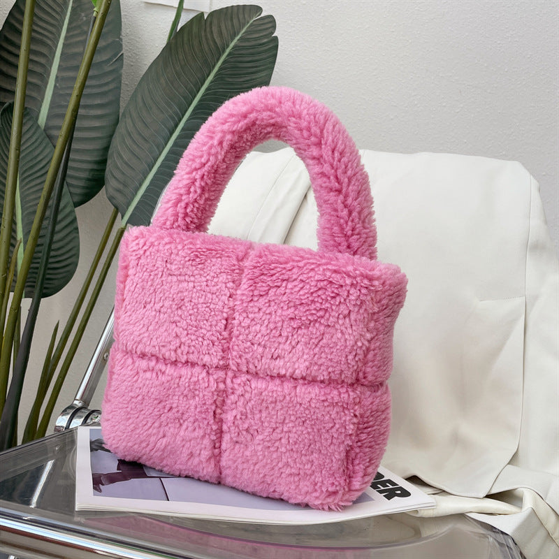 Women's Grid Plush Particles Woolen Type Fashion Retro Suction Bags