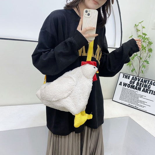 Women's Cute Plush Teenage Creative Cock Personality Crossbody Bags