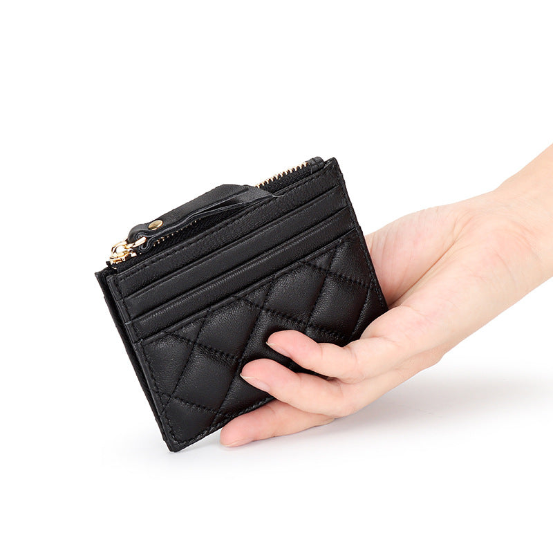 Women's Leather Zipper Multiple Slots Embroidered Diamond Coin Purses