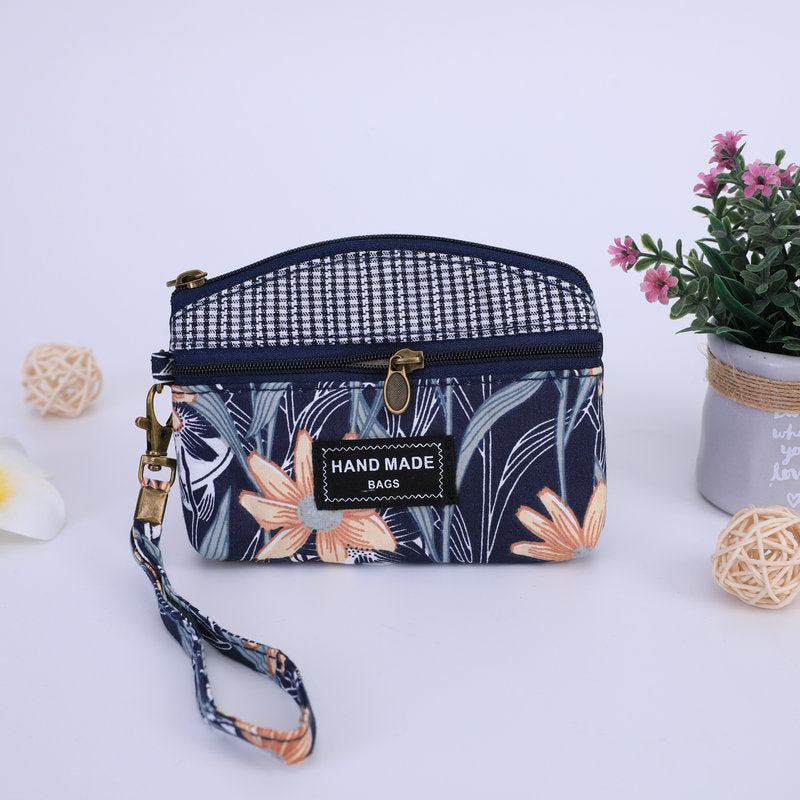 Fabric Fresh Sweet Pastoral Flowers Double Coin Purses