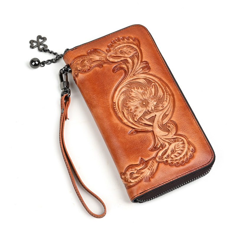 Women's Layer Cowhide Multifunctional Zipper Clutch Vintage Ladies Wallet