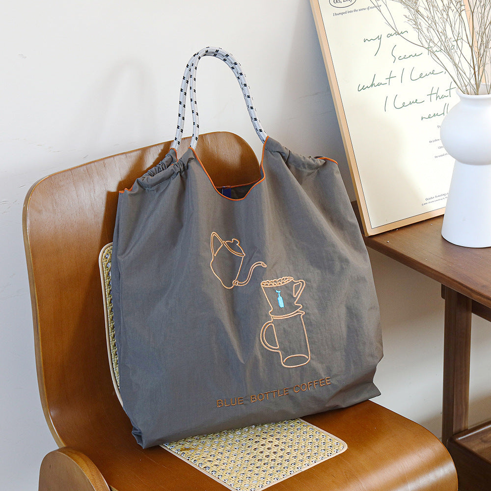 Women's Embroidered Tea Cup Environmental Protection Shopping Large Capacity Women's Shoulder Bag