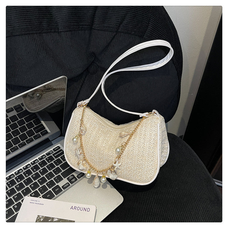 Fashionable Shell Pearl Chain Decoration Funky Commuter Women's Shoulder Bag