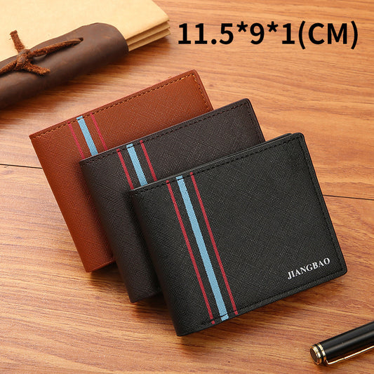Men's Short Chic Thin Multiple Slots Cross Pattern Horizontal Men's Wallets