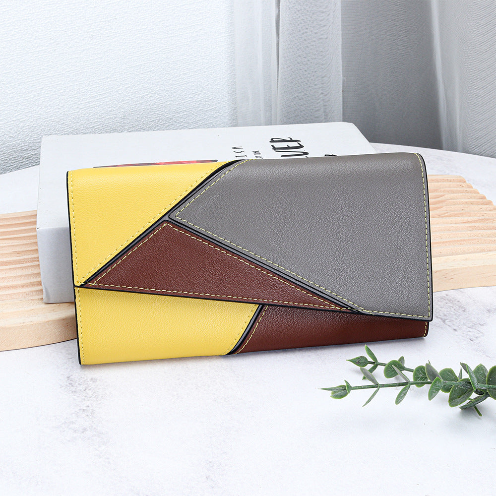 Women's Cowhide Stitching Contrast Color Large Capacity Purses