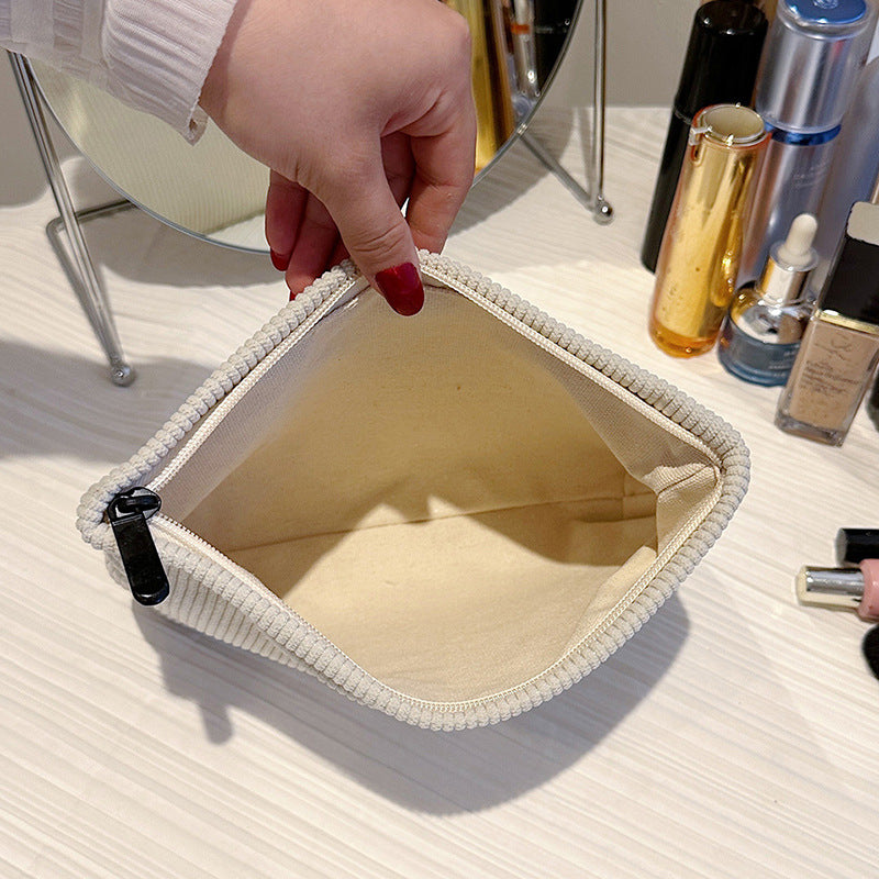 Women's Corduroy Solid Color Large Capacity Buggy Wash Cosmetic Bags