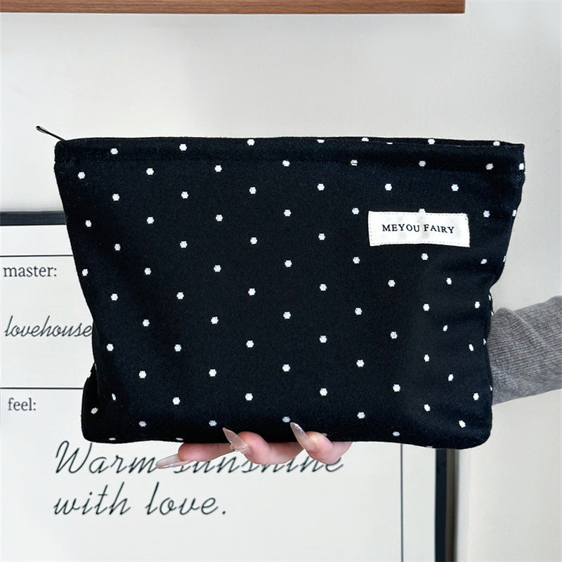Polka Dot Black Sweet Storage Hand Portable Makeup Bag